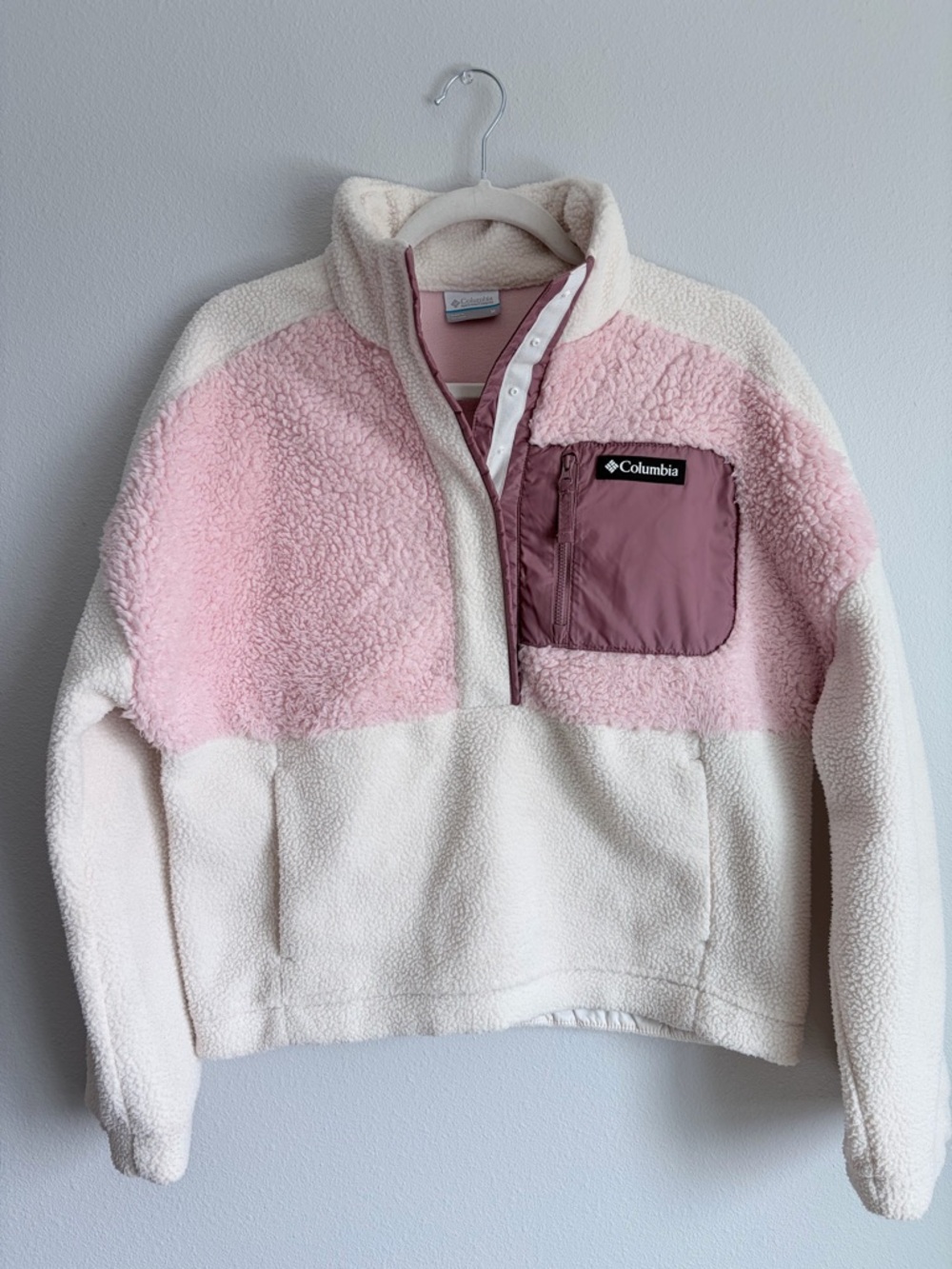 Columbia Cream & Pink Fleece Pullover Jacket